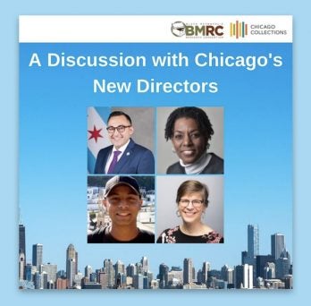 Portraits of the four 'New Directors' on a sky blue background with the Chicago skyline at the bottom.
                  